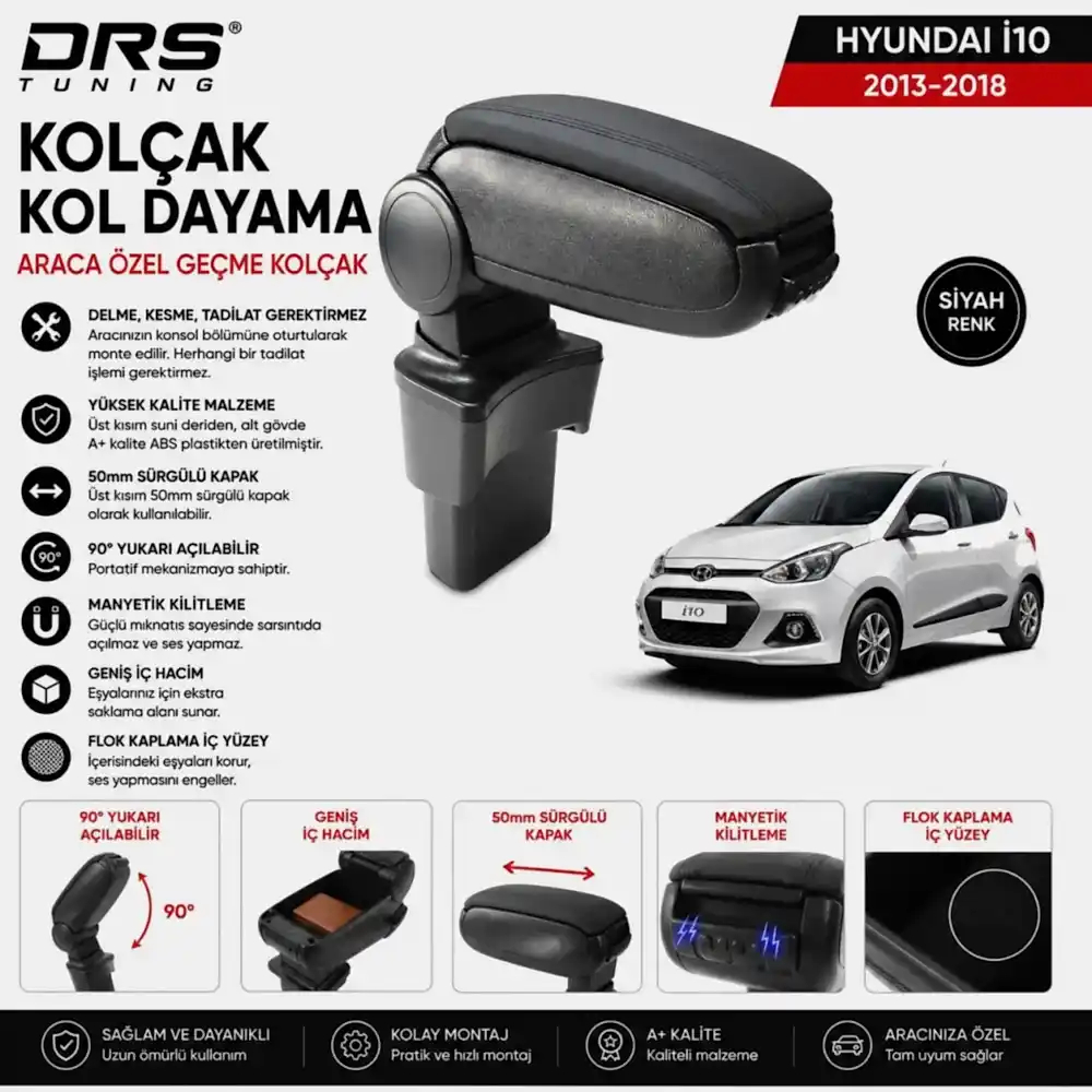 Hyundai İ10 2013 - 2018 Kolçak Kol Dayama Siyah