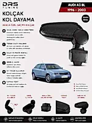 Audi A3 8L 1996-2003 Kolçak Kol Dayama Siyah