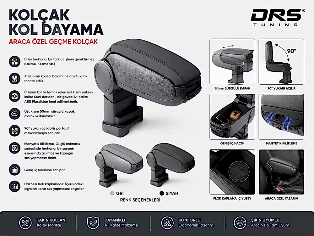 Fiat 500 / 500C 2016 - Kolçak Kol Dayama Siyah