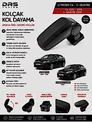 Citroen C4 2010 - 2018 / C-Quatre 2009 - Kolçak Kol Dayama Siyah
