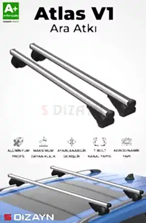 S-Dizayn Peugeot Bipper S-Bar Atlas V1 Ara Atkı Tavan Taşıyıcı Barı Gri 155 Cm 2008 Üzeri A+ Kalite