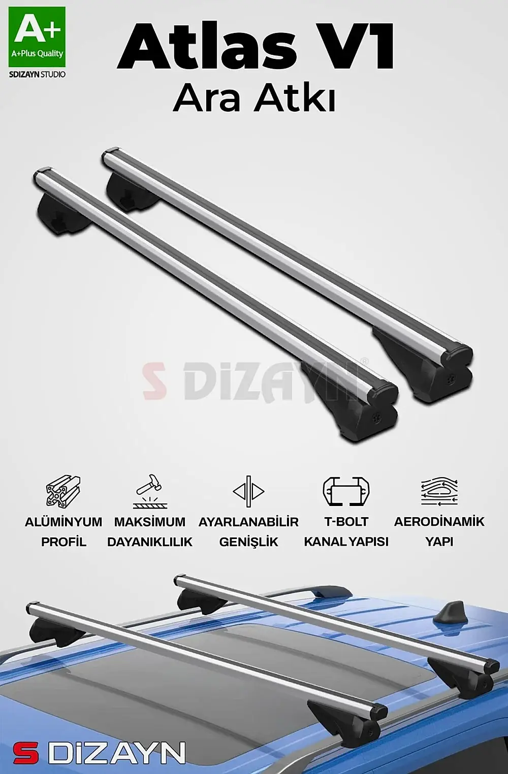 S-Dizayn Citroen C3 Aircross S-Bar Atlas V1 Ara Atkı Tavan Taşıyıcı Barı Gri 130 Cm 2017-2024 A+ Kalite