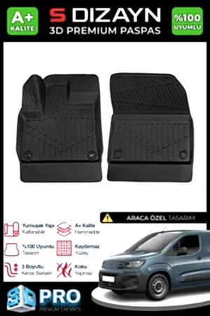 S-Dizayn Peugeot Partner Panelvan 3D Pro Havuzlu Paspas Ön 2'Li 2019 Üzeri A+ Kalite