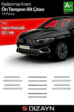S-Dizayn Fiat Egea Krom Ön Tampon Alt Çıtası Diamond Model 14 Prç. 2020 Üzeri (Parlak Krom) A+ Kalite