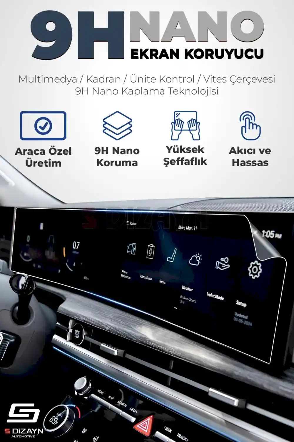 S-Dizayn Fiat Egea Easy Plus 7 İnç 9H Nano Multimedya Ekran Koruyucu (MAT) 2022-2023 A+ Kalite