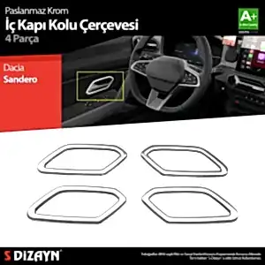 S-Dizayn Dacia Sandero Krom İç Kapı Kolu Çerçevesi 4 Prç 2020 Üzeri A+ Kalite