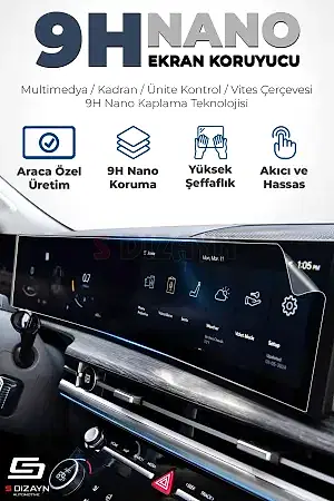 S-Dizayn Kia Stonic Cool / Business / Elegance 9H Nano Multimedya Ekran Koruyucu 8 İnç Mat 2020-2023 A+ Kalite