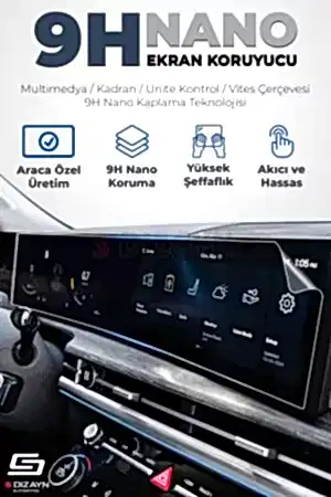 S-Dizayn Kia Ev3 9H Nano Gösterge Ve Multimedya Ekran Koruyucu 2'Li Set 12.3 İnç Parlak 2024-2025 A+ Kalite