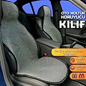 Audi A1 Uyumlu Koltuk Kılıfı Minder Çizgili Füme Beyaz 2+1 Ön Arka Set