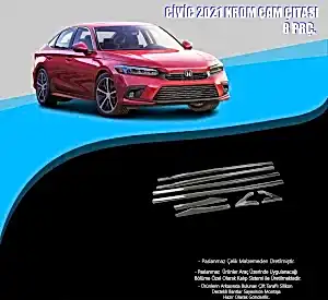 Honda Civic 2021 Model Krom Cam Çerçevesi 8 Parça Fe1 (2022+)