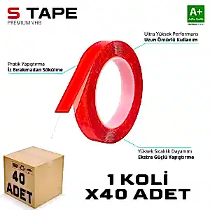 S-Dizayn Çift Taraflı Bant 10Mm X 33 Metre Şeffaf Silikon Vhb Bant 40'Lı Koli A+Kalite