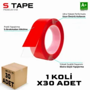 S-Dizayn Çift Taraflı Bant 20Mm X 5 Metre Şeffaf Silikon Vhb Bant 30'Lu Koli A+Kalite