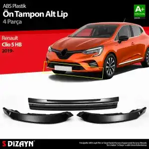 Renault Clio Uyumlu 5 Hatchback Abs Plastik Ön Tampon Alt Lip Siyah Ekli 4 Parça. 2019 Üzeri A+Kalite Parça