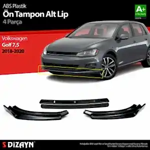 Volkswagen Golf Uyumlu 7,5 Abs Plastik Ön Tampon Alt Lip Siyah Ekli 4 Parça. 2018-2020 A+Kalite Parça
