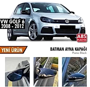 Volkswagen Golf Uyumlu 6 (2008-2012) Batman Yarasa Ayna Kapağı (Parlak Siyah)