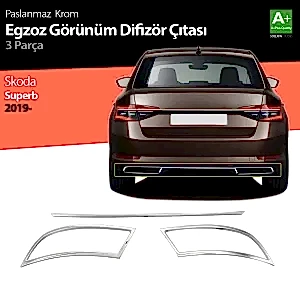 Skoda Superb Uyumlu Krom Egzoz Çıkışı 3 Parça Set 2020 Ve Üzeri