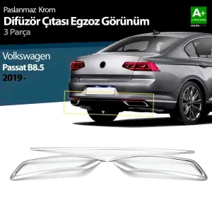 T B8.5 Uyumlu Krom Egzoz Görünümü Difüzör Çıtası 3 Parça 2019 Ve Üzeri