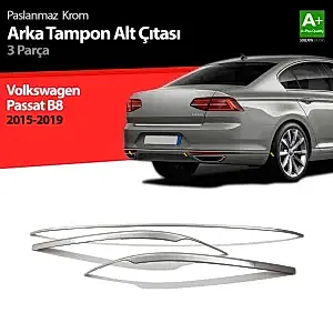 Volkswagen Passat Uyumlu B8 Krom Arka Tampon Alt Çıtası 3 Parça 2015 Üzeri