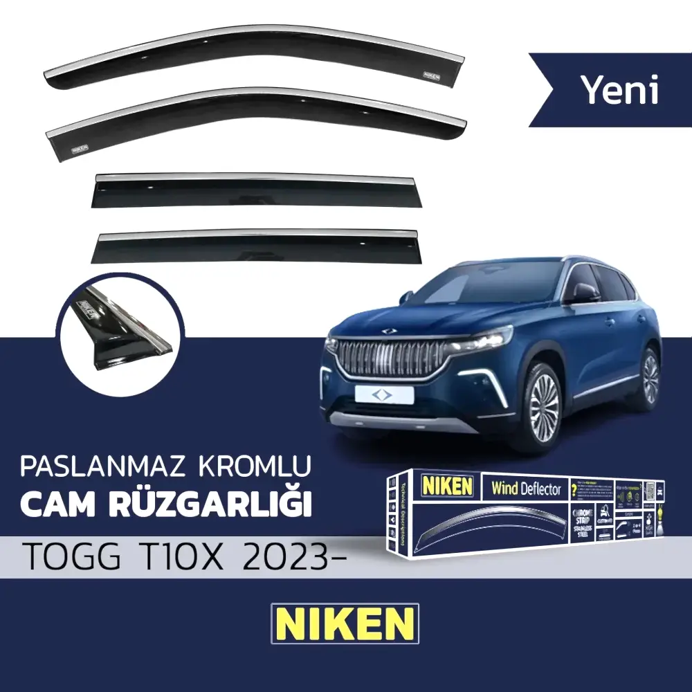 TOGG Uyumlu T10X 2023- Kromlu 4'lü Cam Rüzgarlığı
