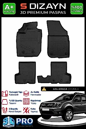 S-Dizayn Dacia Duster 4X4 3D Pro Havuzlu Paspas 2013-2018 A+ Kalite