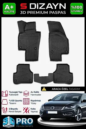 S-Dizayn Vw Cc 3D Pro Havuzlu Paspas 2008-2017 A+ Kalite
