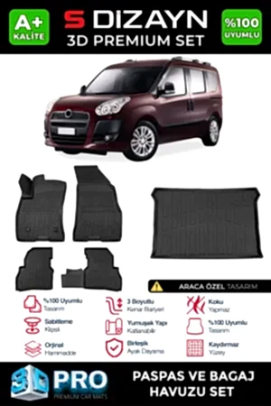 S-Dizayn Fiat Doblo Geniş Aile 3D Pro Havuzlu Paspas Ve Bagaj Havuzu Seti (2'Li Set) 2010-2022 A+ Kalite