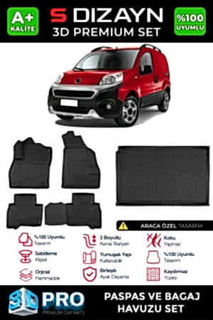S-Dizayn Fiat Fiorino 3D Pro Havuzlu Paspas Ve Bagaj Havuzu Seti (2'Li Set) 2008-2023 A+ Kalite