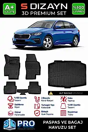 S-Dizayn Skoda Scala 3D Pro Havuzlu Paspas Ve Bagaj Havuzu Seti (2'Li Set) 2019 Üzeri A+ Kalite