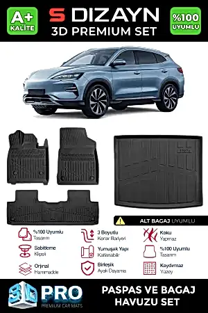 S-Dizayn Byd Seal-U 3D Pro Havuzlu Paspas Ve Alt Bagaj Havuzu Seti (2'Li Set) 2024 Üzeri A+ Kalite