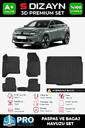 S-Dizayn Citroen C4 Hybrid 3D Pro Havuzlu Paspas Ve Alt Bagaj Havuzu Seti (2'Li Set) 2025 Üzeri A+ Kalite