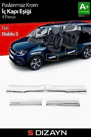 S-Dizayn Fiat Doblo 3 Krom İç Kapı Eşiği 4 Prç 2023 Üzeri A+ Kalite