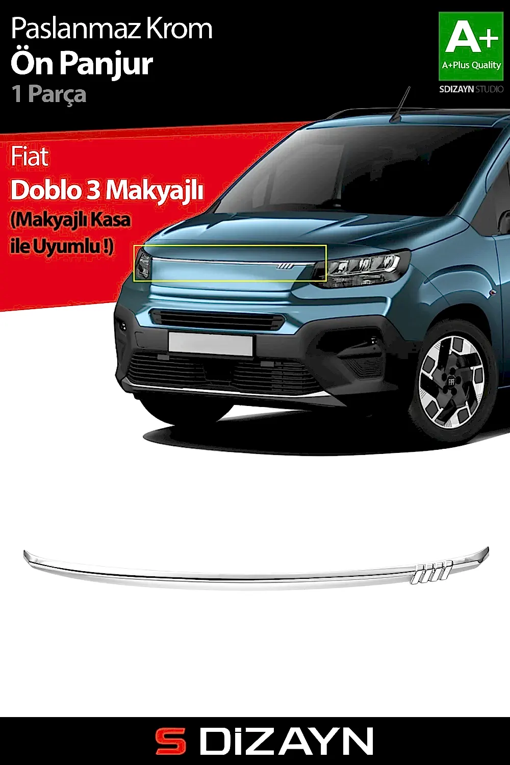 S-Dizayn Fiat Doblo 3 Krom Ön Panjur 2023 Üzeri A+ Kalite