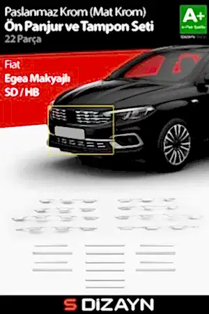 S-Dizayn Fiat Egea Krom Ön Panjur Ve Tampon Çıta Seti Diamond Model 22 Prç. 2020 Üzeri (Mat Krom)