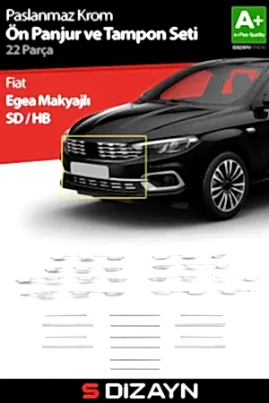 S-Dizayn Fiat Egea Krom Ön Panjur ve Tampon Çıta Seti Diamond Model 22 Prç. 2020 Üzeri (Parlak Krom)