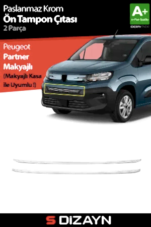 S-Dizayn Peugeot Partner Makyajlı Krom Ön Tampon Çıtası 2 Prç 2023 Üzeri A+ Kalite