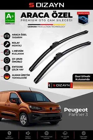 S-Dizayn Peugeot Partner 3 Ön Cam Silecek Seti 2018 Üzeri Premium Araca Özel 65-43 Cm  A+ Kalite
