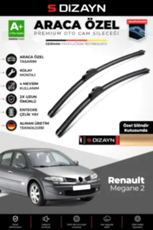 S-Dizayn Renault Megane 2 Ön Cam Silecek Seti 2002-2006 Premium Araca Özel 60-45 Cm  A+ Kalite