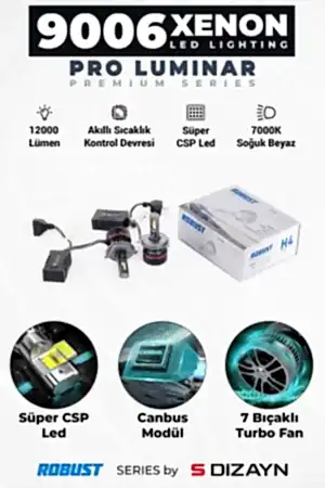 S-Dizayn Pro Luminar Led Xenon 9006 / 60W / 12000Lm / 7000K A+ Kalite