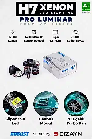 S-Dizayn Pro Luminar H7 Led Xenon / 60W / 12000Lm / 7000K A+ Kalite