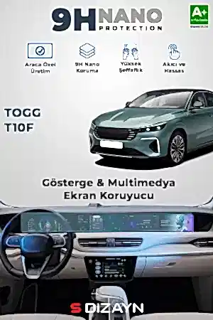 S-Dizayn Togg T10F 9H Nano Gösterge & Multimedya Ekran Koruyucu 2'Li Set (Parlak) 2025 Üzeri A+ Kalite