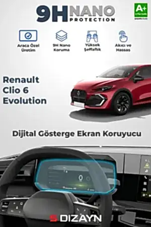 S-Dizayn Renault Clio 6 Evolution 9H Nano Dijital Gösterge Ekran Koruyucu (Parlak) 2026 Üzeri A+ Kalite