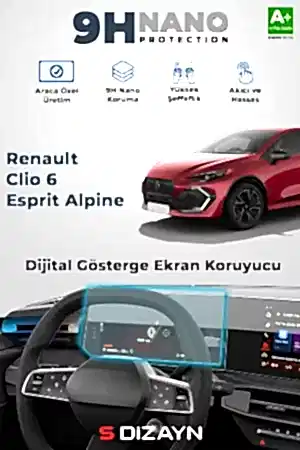 S-Dizayn Renault Clio 6 Esprit Alpine 9H Nano Dijital Gösterge Ekran Koruyucu (Parlak) 2026 Üzeri A+ Kalite