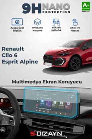 S-Dizayn Renault Clio 6 Esprit Alpine 9H Multimedya Ekran Koruyucu (Parlak) 2026 Üzeri A+ Kalite