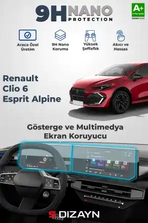 S-Dizayn Renault Clio 6 Esprit Alpine 9H Gösterge Ve Multimedya Ekran Koruyucu 2026 Üzeri A+ Kalite
