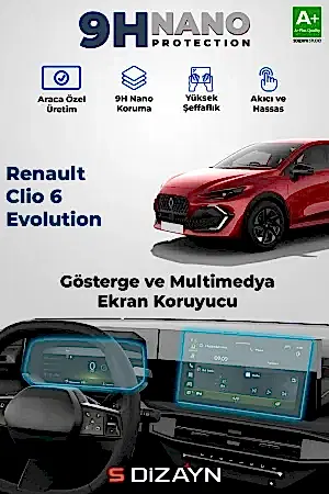 S-Dizayn Renault Clio 6 Evolution 9H Gösterge Ve Multimedya Ekran Koruyucu 2026 Üzeri A+ Kalite