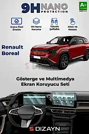 S-Dizayn Renault Boreal 9H Nano Gösterge Ve Multimedya Ekran Koruyucu 2'Li Set (Parlak) 2025 Üzeri A+ Kalite